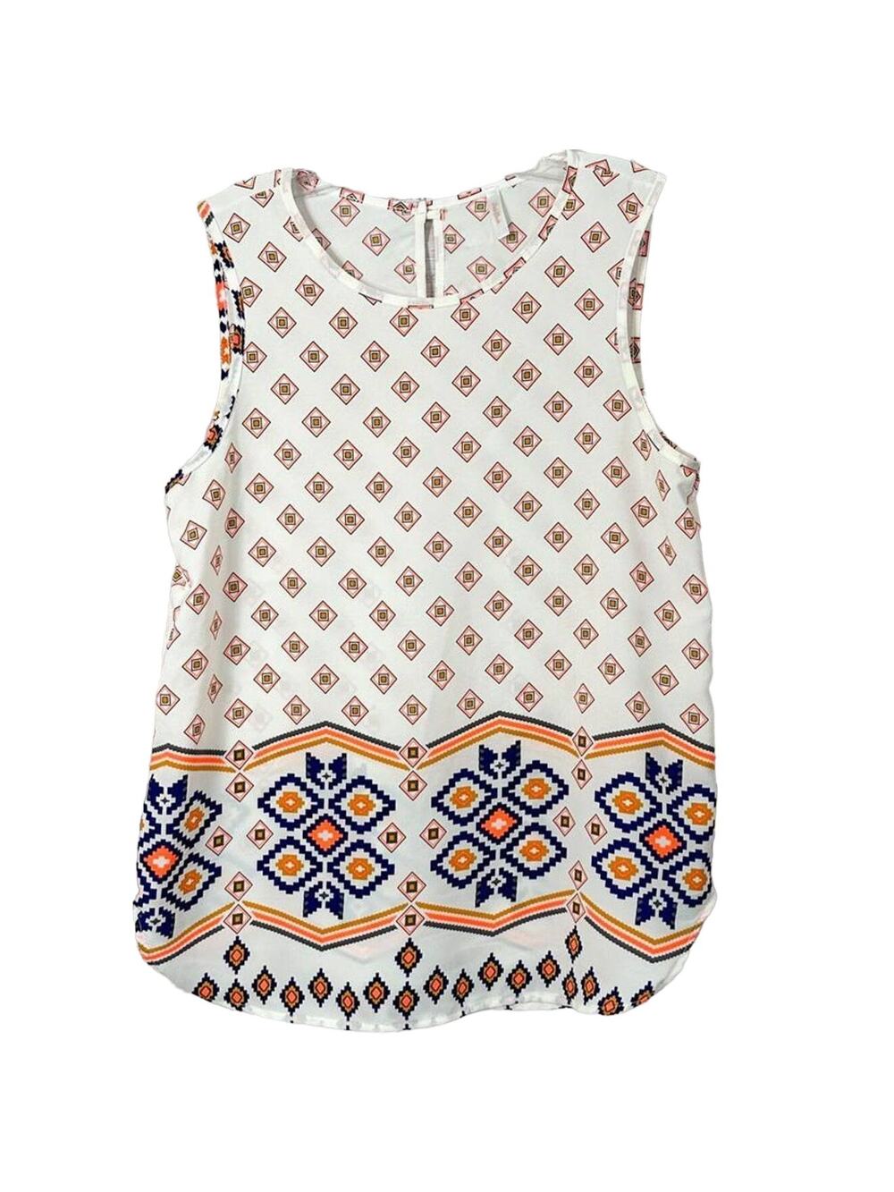 Pink Blush Women's Aztec Print Keyhole Back Sleeveless Top Multi-Color Medium